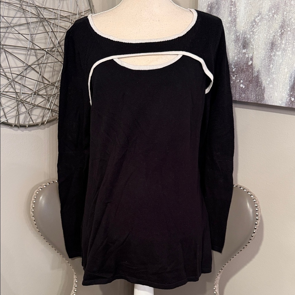 Black Long-Sleeve Layered Cutout Womens Top